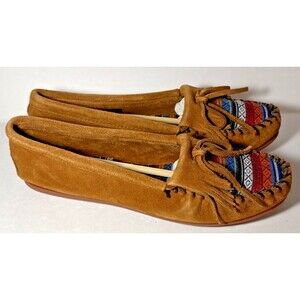 Minnetonka Moccasins Arizona Kilty Suede 402K Aztec - Brown  -W11- NEW in Box